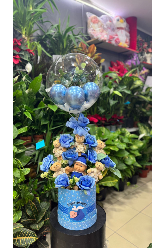 Erkek Bebek Balonlu Hoş Geldin Aranjmanı