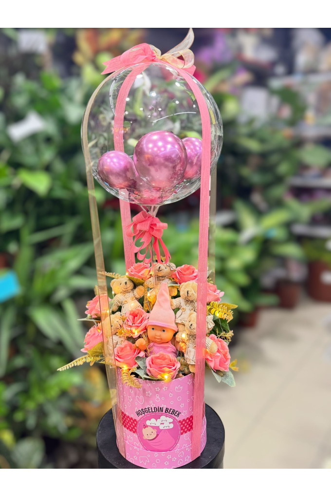 Kız Bebek Balonlu Hoş Geldin Aranjmanı