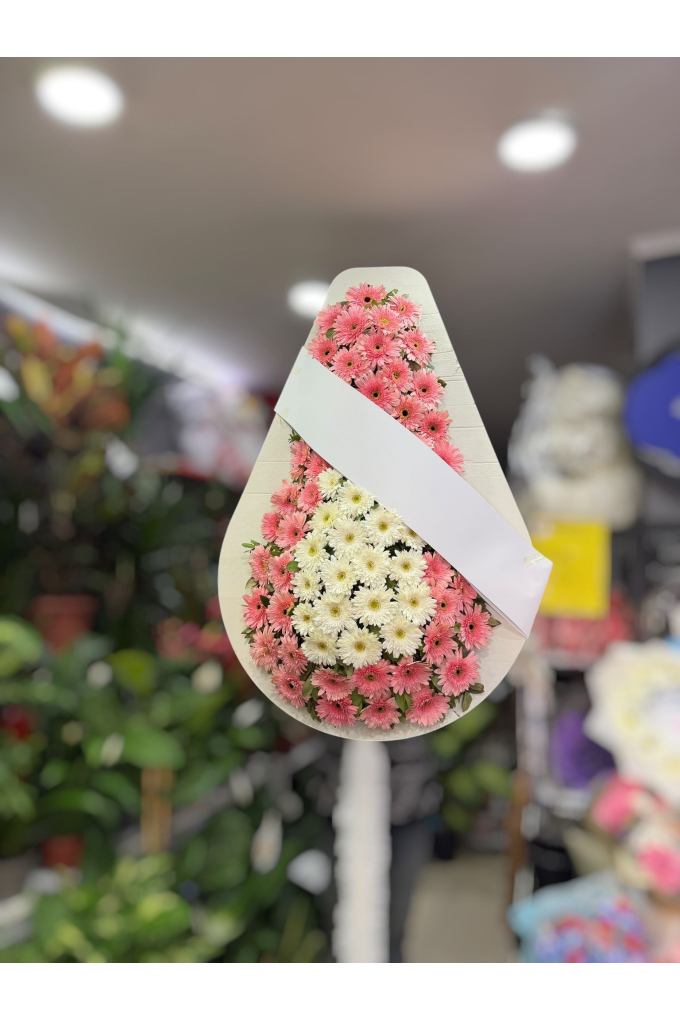 Pembe Beyaz Gerberalı Çelenk