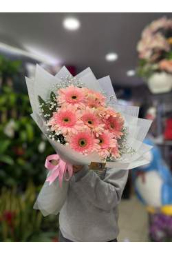 10 Adet Toz Pembe Gerbera Buketi 