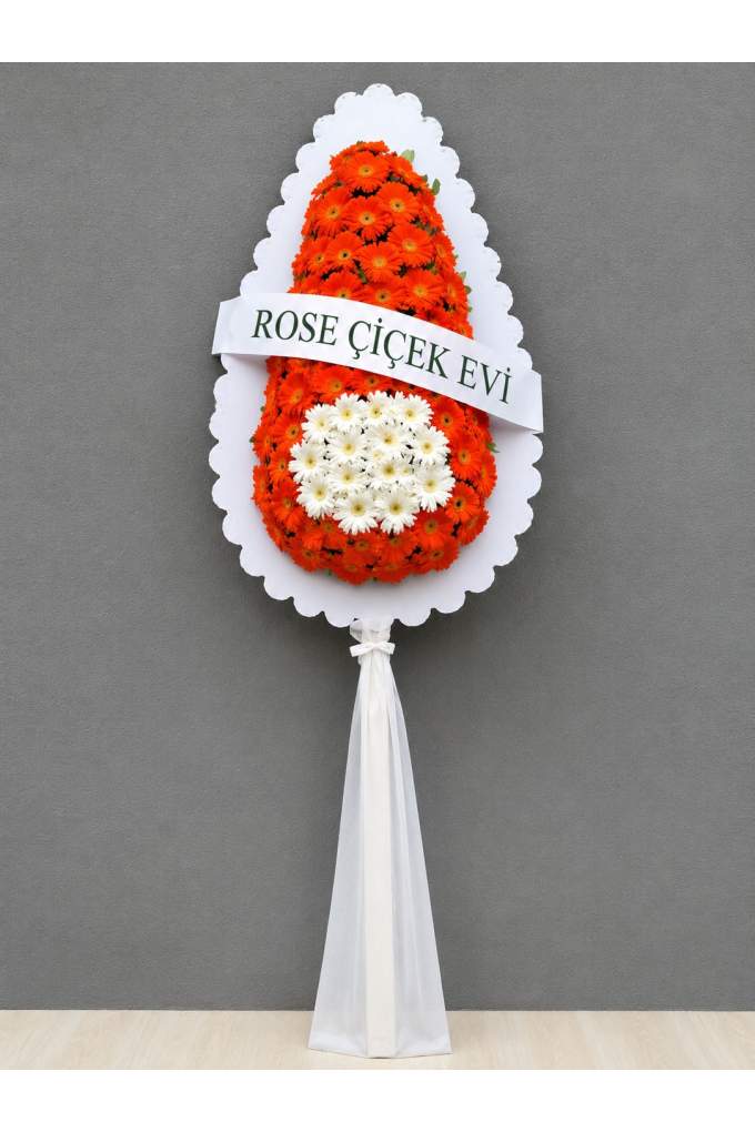 Turuncu Beyaz Gerbera Çelenk