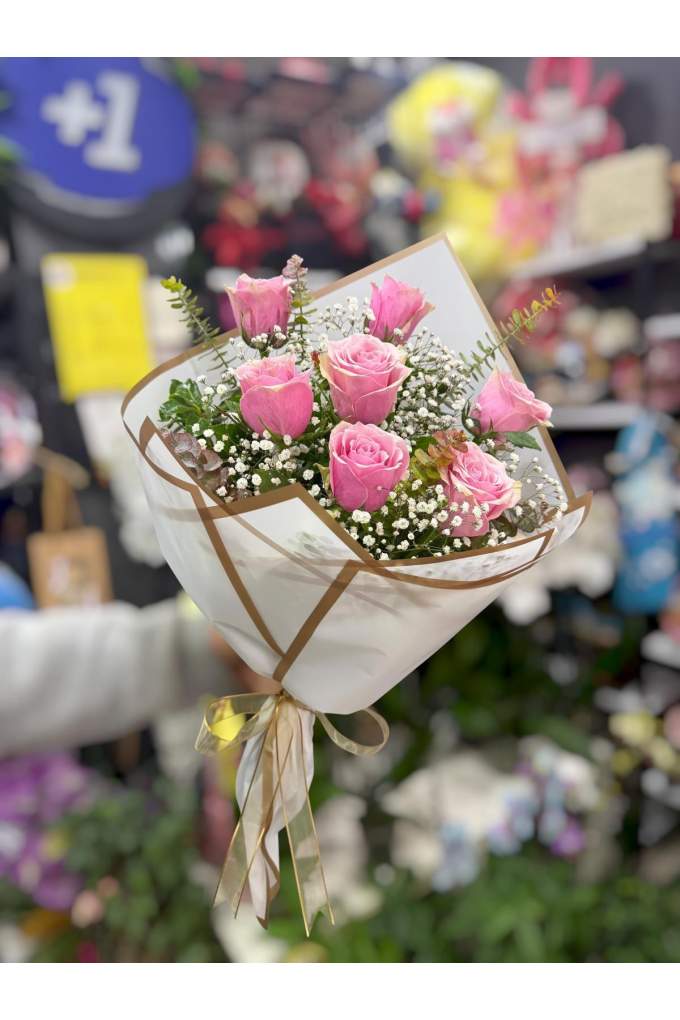 7 Adet İthal Pembe Gül Buketi