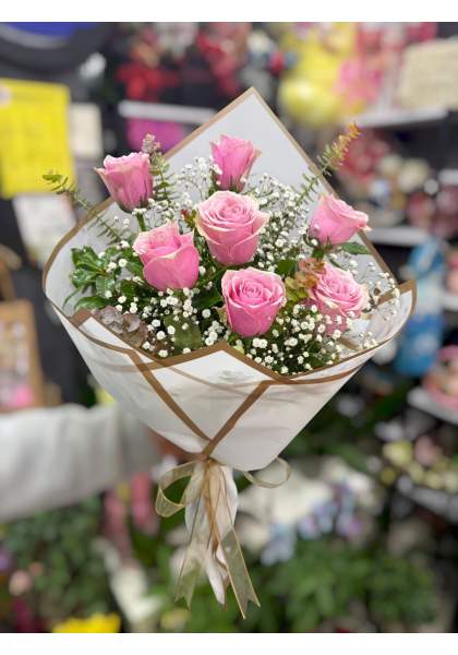 7 Adet İthal Pembe Gül Buketi