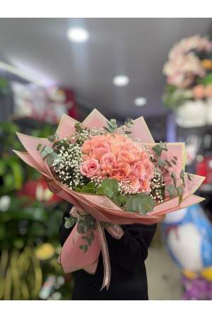 21 Adet Somon Pembe Gül Buketi
