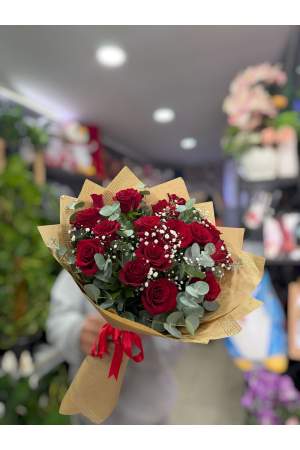 İzmir 15 Adet Kırmızı Gül Buketi