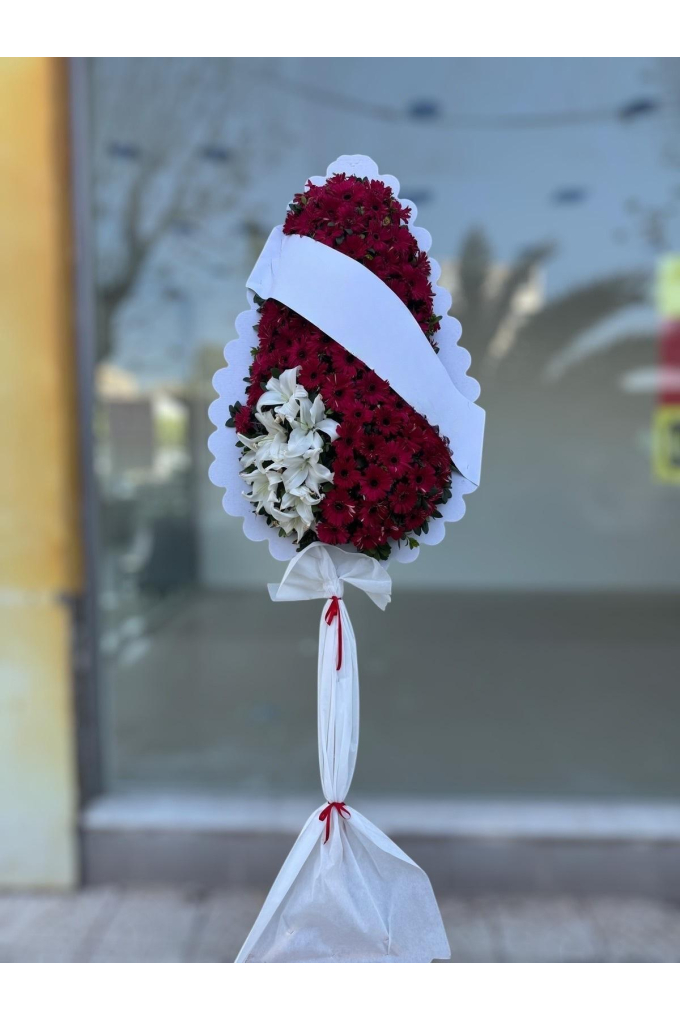 Bordo Beyaz Gerberalı Lilyumlu Çelenk