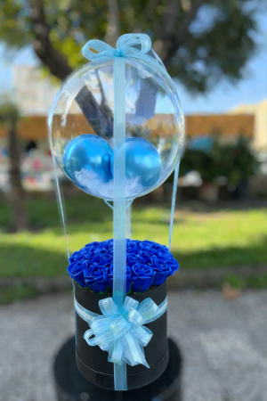 Yapay Lacivert Gül & Şeffaf Bobo Balon