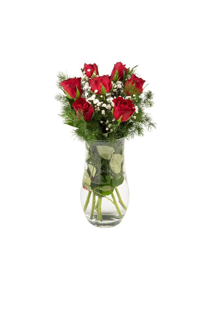Cam Vazo da 7 Adet Kırmızı Gül