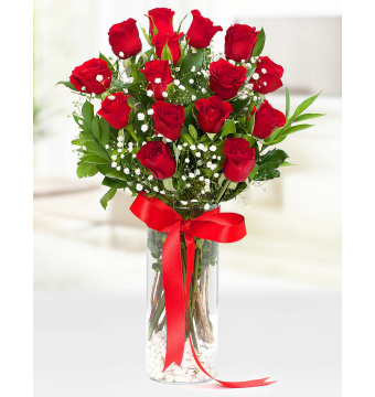 Cam Vazoda 21 Kırmızı Gül