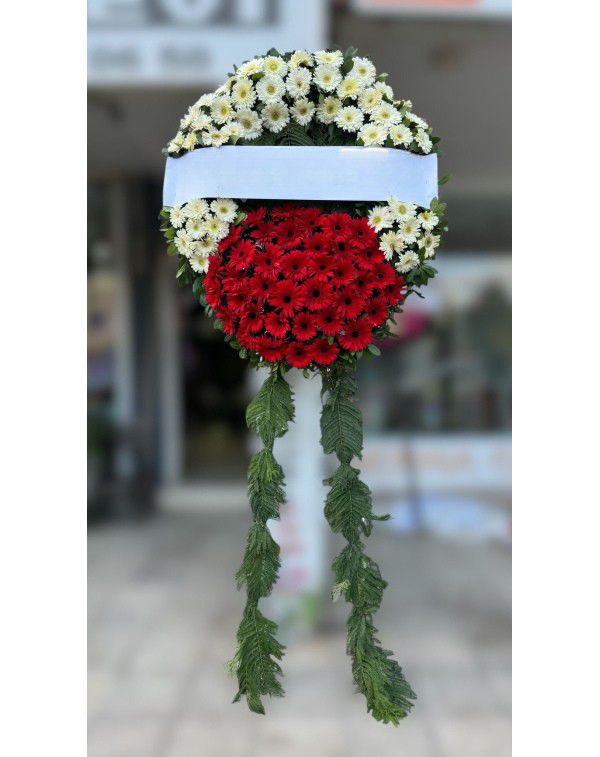 Cenaze Çelenk Çember Kırmızı Beyaz