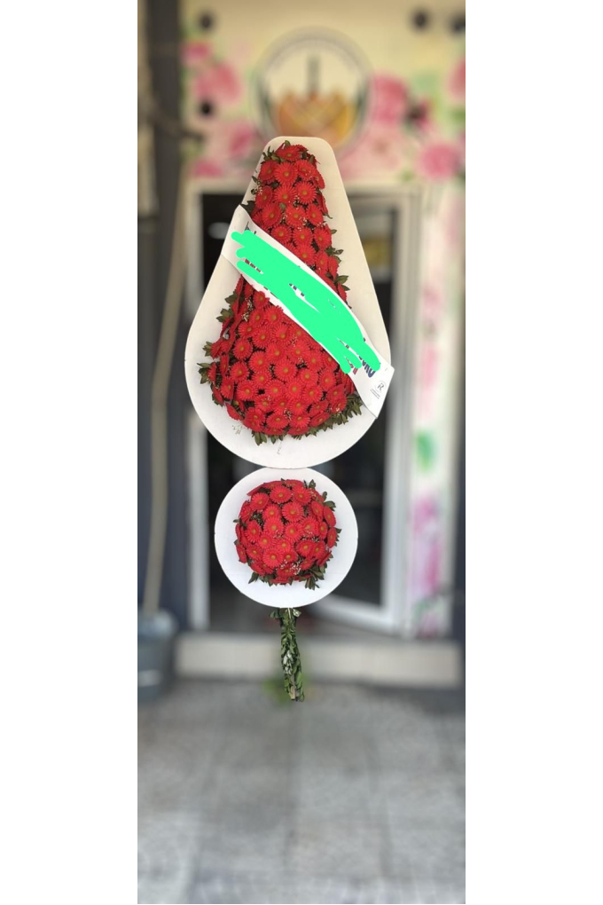 Çiftli Yapay Kırmızı Gerberalı Çelenk