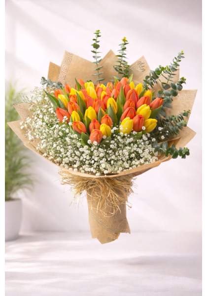 50 Adet Sarı & Turuncu Lale Buketi