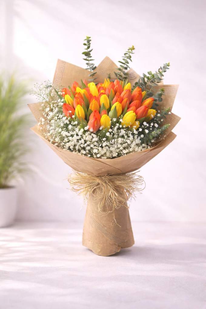 50 Adet Sarı & Turuncu Lale Buketi