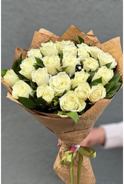 21 Adet İthal Beyaz Gül Buketi