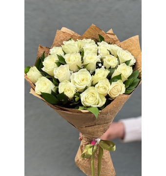 21 Adet İthal Beyaz Gül Buketi