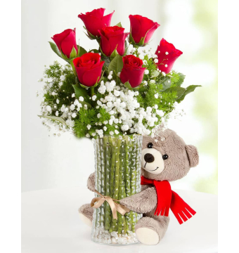 Vazoda 7 Gül ve Ayıcık