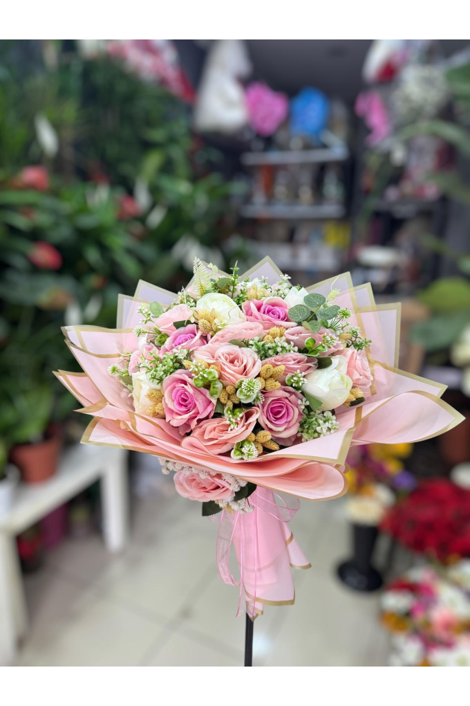 Yapay Gül-Şakayık Buketi